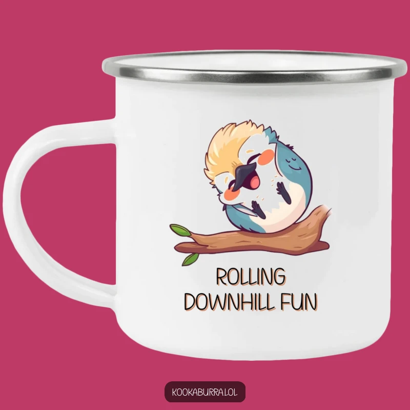Funny Kawaii Kookaburra Camping Mug - Tumbling Bird Outdoor Cup, Humorous Adventure
