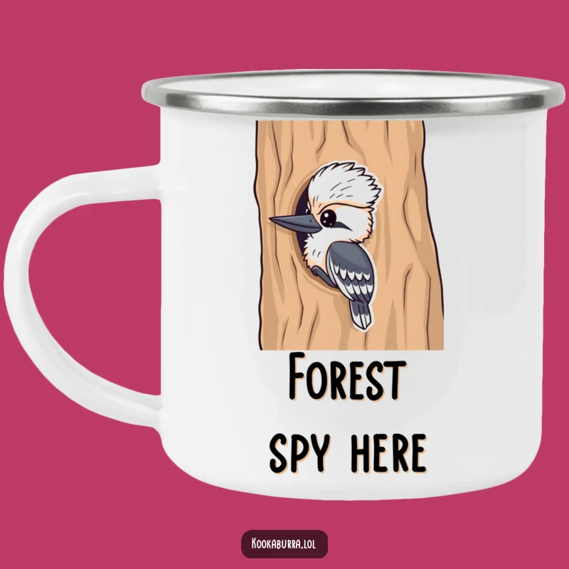 Funny Kookaburra Camping Mug: Peeking Bird Enamel Mug, Adventurous Humorous Gift