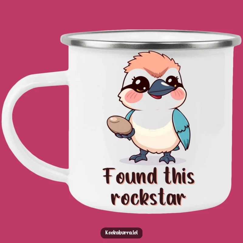 Funny Kookaburra Pebble Camping Mug: Adventure with a Hopeful Bird's Shiny Treat!