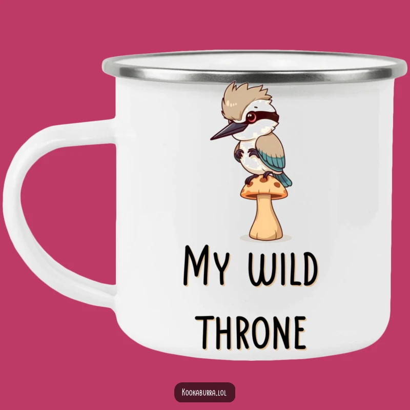 Funny Kookaburra Mushroom Camping Mug: Adventure with a Balancing Bird!