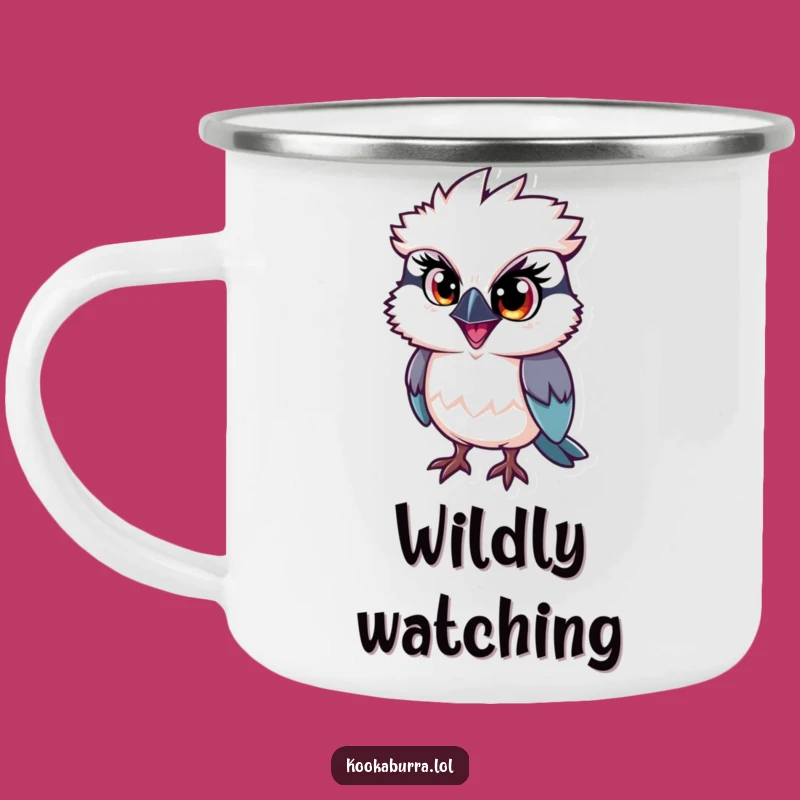 Funny Kookaburra Camping Mug: Mischief Eye Enamel Mug, Adventurous Humorous Gift