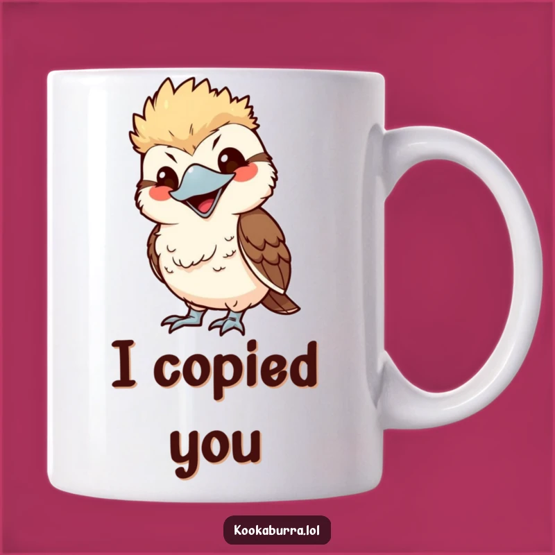 Funny Kawaii Kookaburra Mimic Mug - Playful Grin Bird Gift, Humorous Copycat Coffee Cup