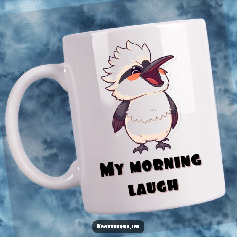Funny kawaii kookaburra bursting with laughter, head thrown back in pure, infectious glee.