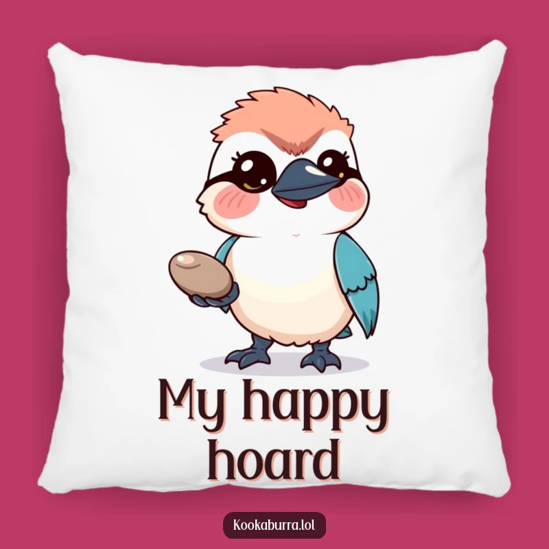Funny Kookaburra Pebble Pillow: Cozy Up with a Hopeful Bird's Shiny Treasure!