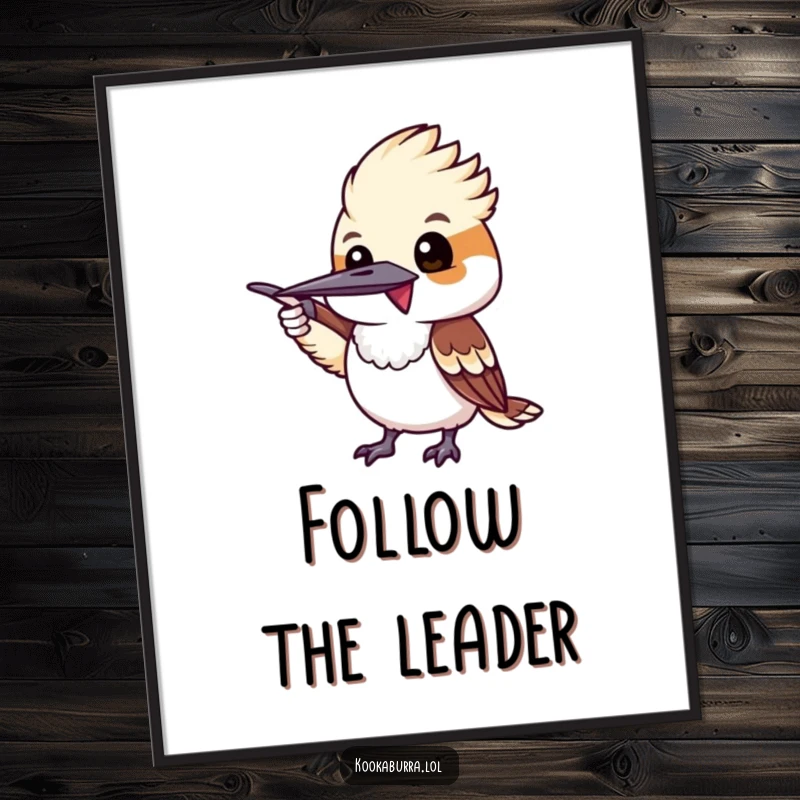 Funny kookaburra excitedly pointing with its wing, energetic and humorous digital art.