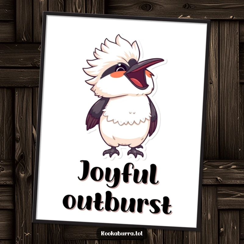 Funny kawaii kookaburra bursting with laughter, head thrown back, a digital art print for instant joyful decor.