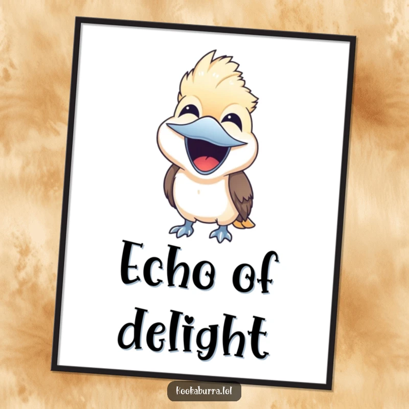 Cute kookaburra bird laughing joyfully with its beak wide open, vibrant digital art print gift.