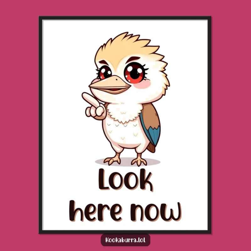 Funny Kookaburra Pointing Digital Art - Wide Eyed Bird Print Gift