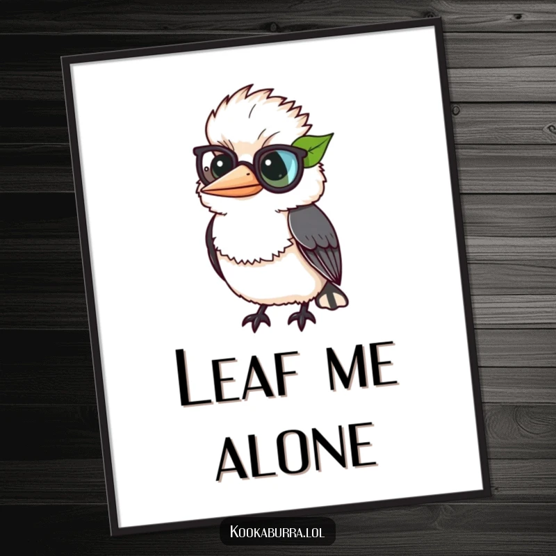 Funny kookaburra comically wearing a leaf as a monocle, sophisticated and humorous digital art.