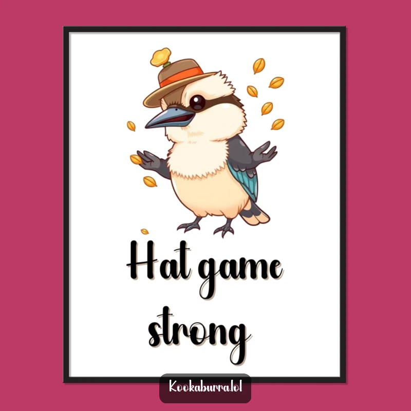 Printable Funny Kookaburra Hat Juggling Seeds Art: Instant Humor for Your Walls