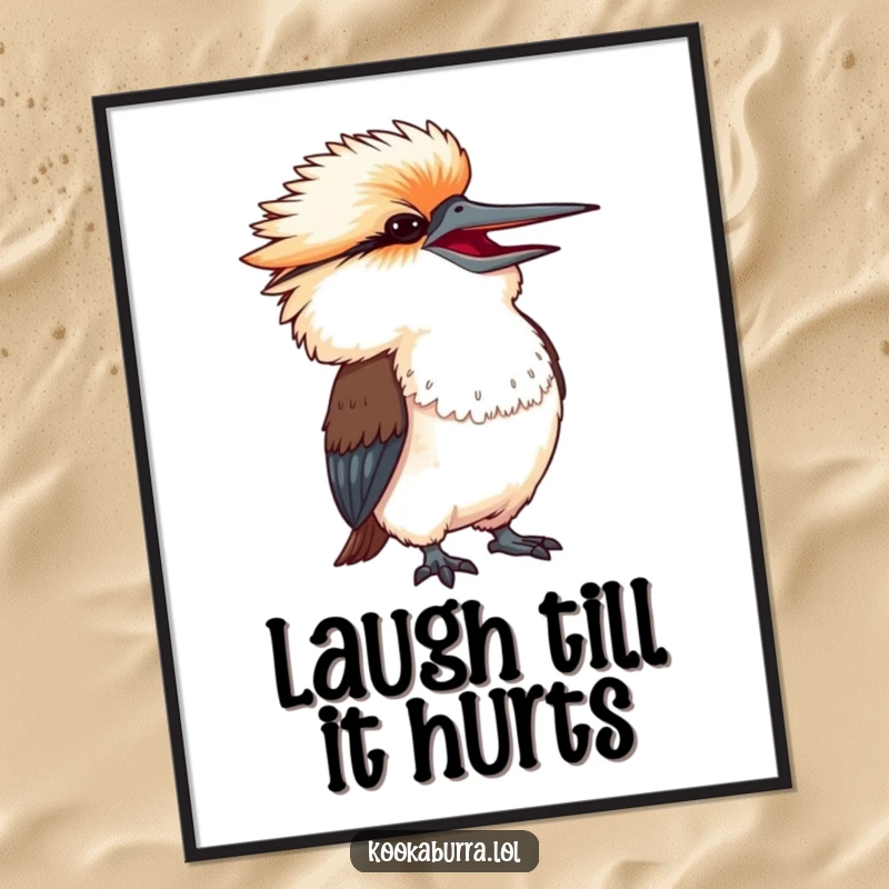 Funny kookaburra with head thrown back in exaggerated amusement, lively and humorous digital art.