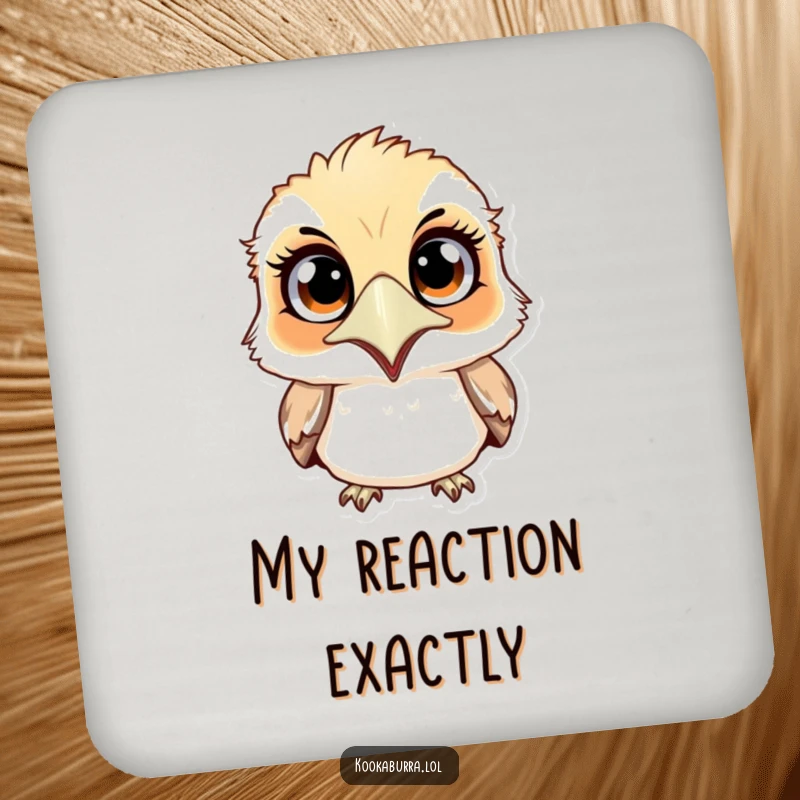 Funny surprised kookaburra coasters featuring a wide-eyed, shocked bird, protecting furniture with comedic flair and laughter.