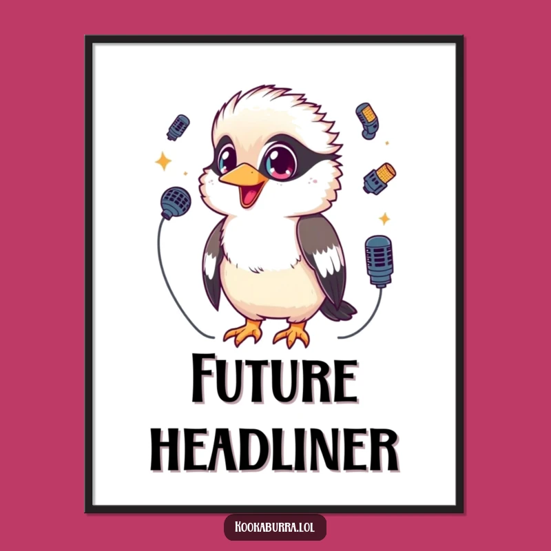 Funny Kookaburra Art Print: Kawaii Mic Juggling Decor