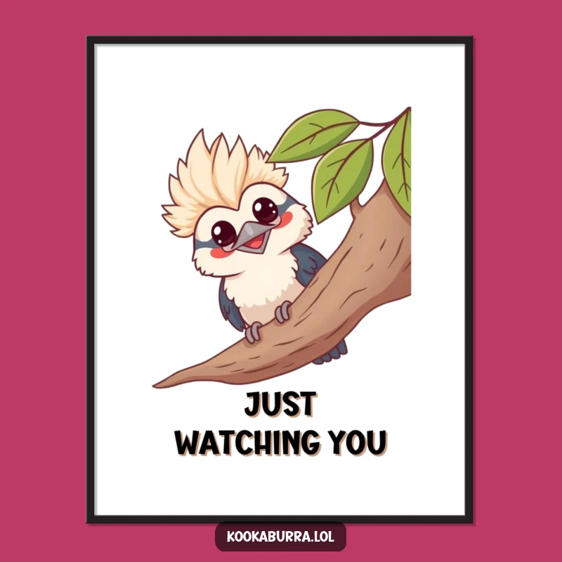 Funny Kawaii Kookaburra Poster - Grinning Bird Art, Humorous Peekaboo Wall Decor