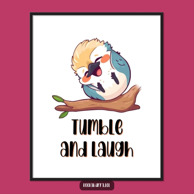 Funny Kawaii Kookaburra Poster - Tumbling Laughing Bird Art, Humorous Wall Decor