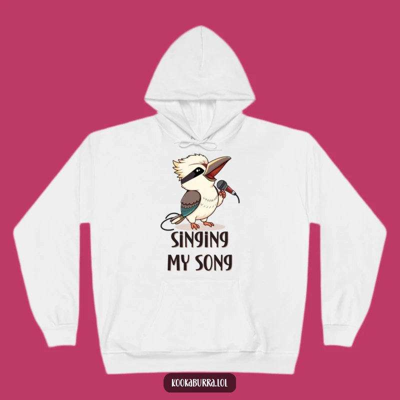 Warm and Witty Funny Kookaburra Microphone Hoodie for Comedic Vibes