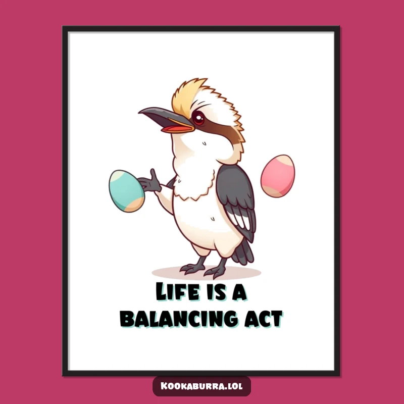 Free Printable Kawaii Kookaburra Wall Art: Juggling Eggs Comedy, Quirky DIY Decor Download