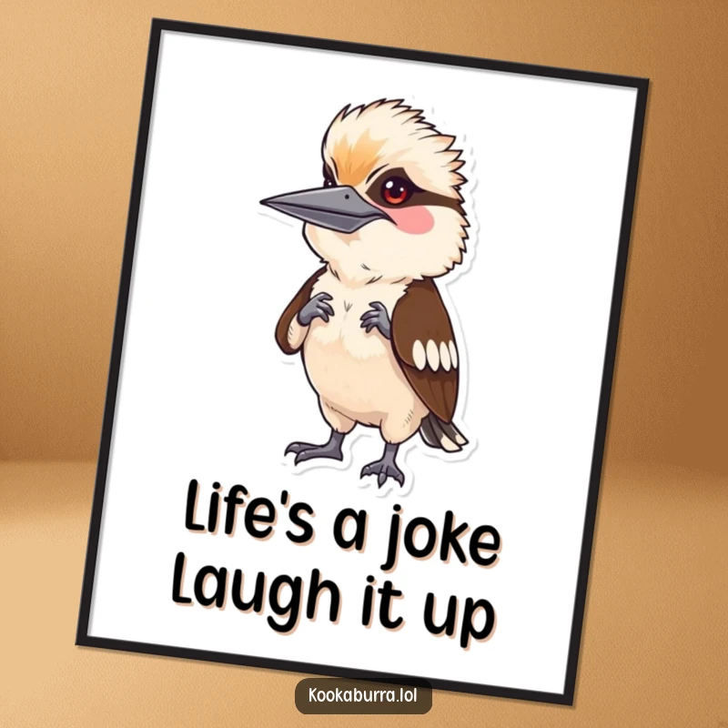 Funny free printable wall art: a kookaburra humorously mimicking a human's silly pose, creating a comical and engaging piece.