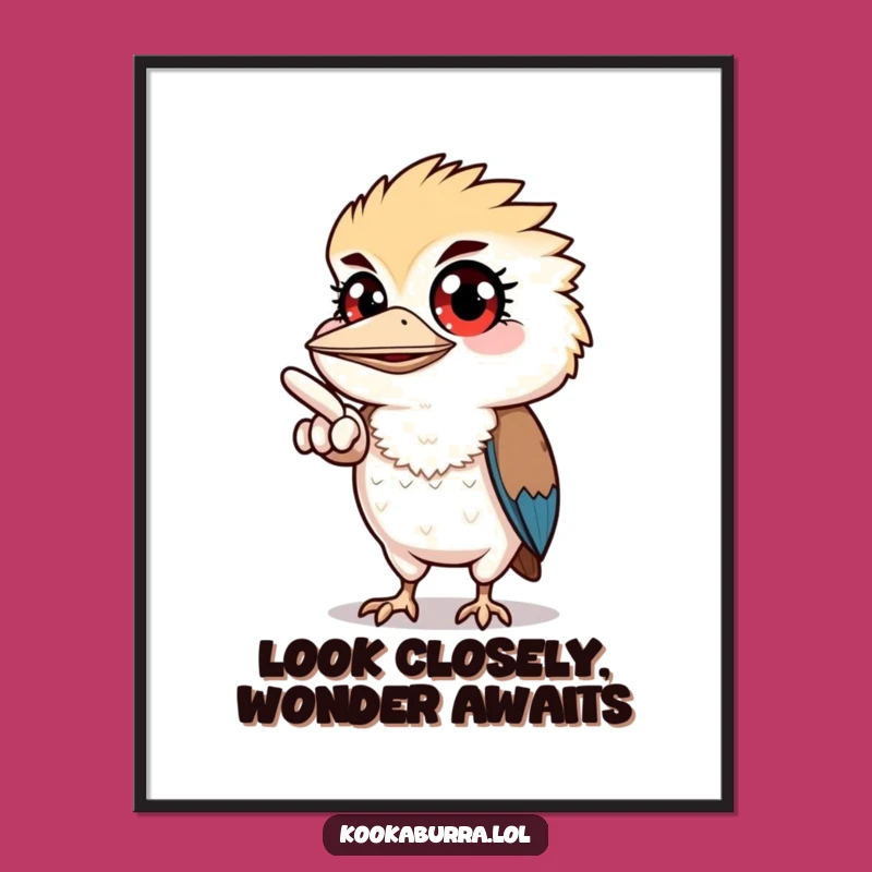 Funny Free Printable Wall Art: Wide-Eyed Kookaburra Points to Intriguing Decor Downloadable Art