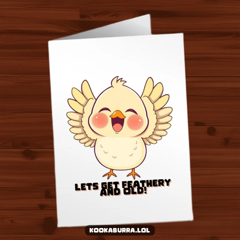 Funny Free Printable Birthday Card showcasing a chubby bird laughing heartily with its wings outstretched, full of pure mirth.