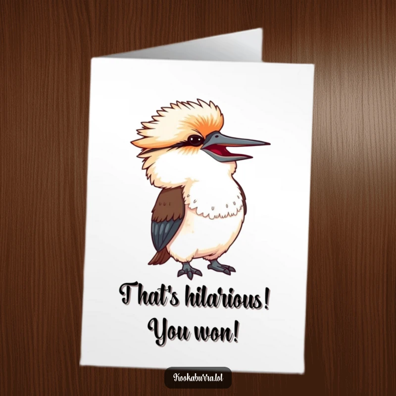 Funny Free Printable Congratulations Card: A kookaburra comically throwing its head back in an exaggerated, hearty fit of laughter.