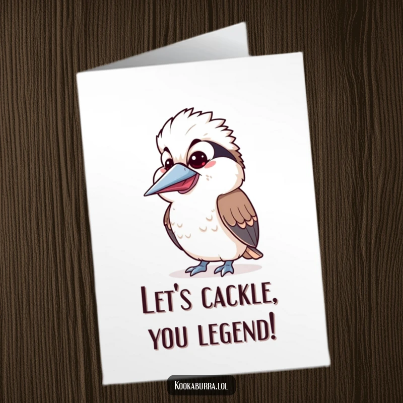 Funny Free Printable Congratulations Card showcasing a kawaii kookaburra with its beak wide open in a comical laugh, perfect for celebrating wins.