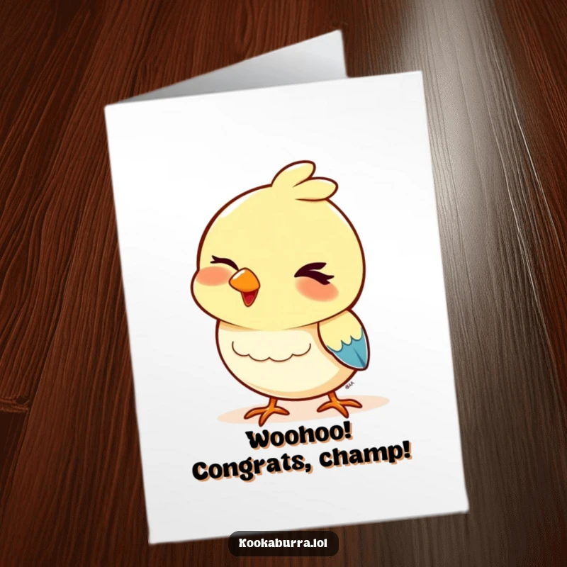 Funny Free Printable Congratulations Card with a bird giving a playful wink and bobbing its head, celebrating achievements.