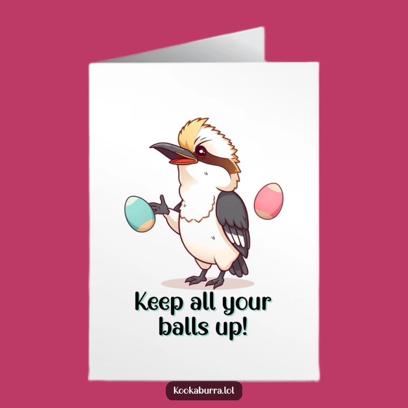 Free Printable Kawaii Kookaburra Congrats Card: Egg-cellent Juggling Act, Print at Home Celebration
