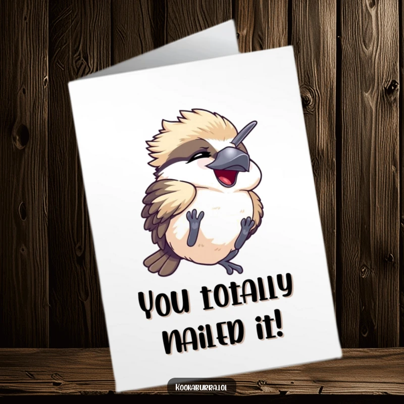Funny Free Printable Congrats Card: Kawaii kookaburra hilariously tumbling with sheer delight and a playful spirit.