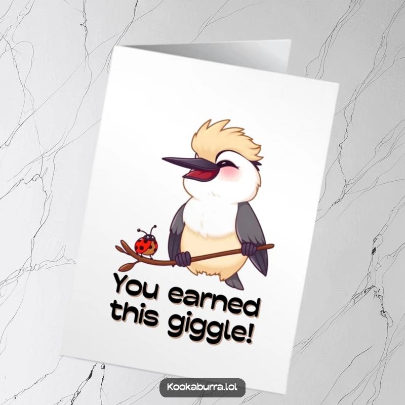 Funny free printable congratulations card featuring a kookaburra and ladybug sharing a hearty laugh, perfect for joyous occasions.