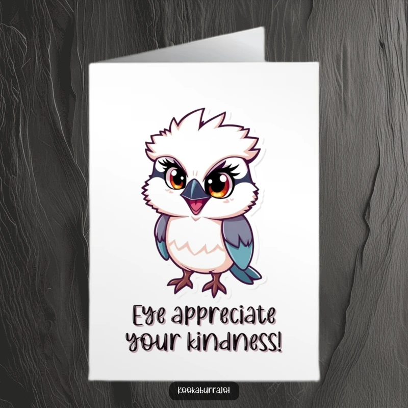 Funny Free Printable Thank You Card: Kookaburra sporting a single, large, mischievous eye for a cheeky thanks.