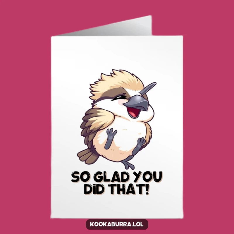 Free Printable Kawaii Kookaburra Thank You Card: Mirthful Tumble, Grateful Laughter, Print Instantly