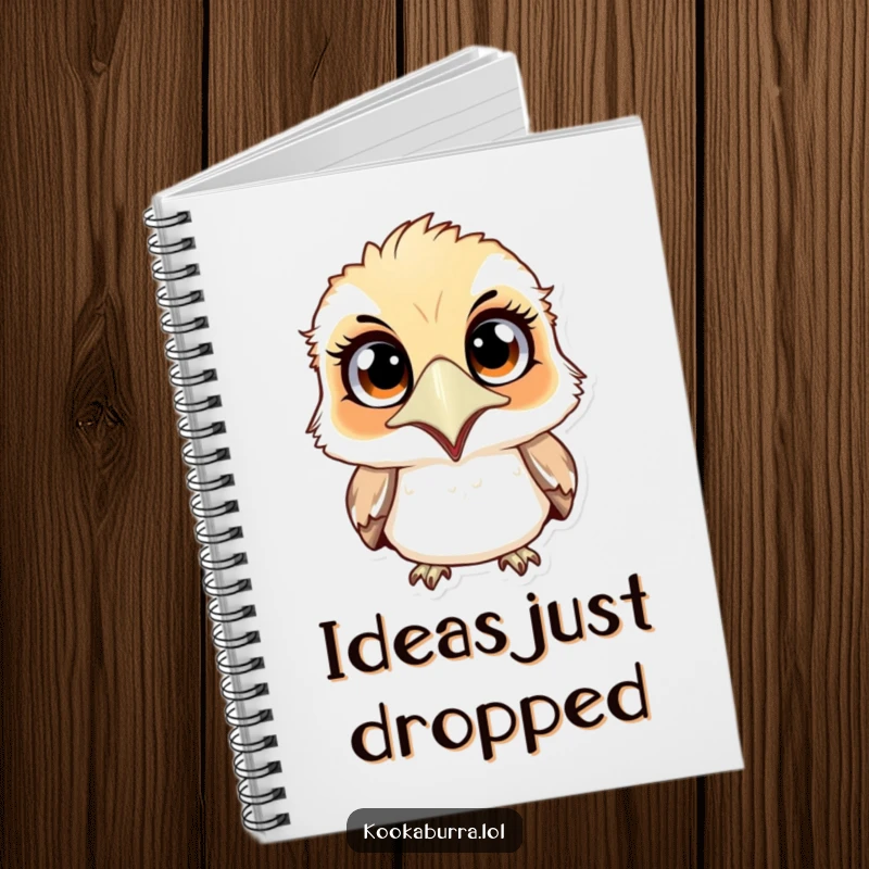 Funny surprised kookaburra notebook with a wide-eyed, jaw-dropped bird on the cover, perfect for jotting funny thoughts.