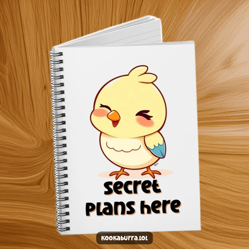 Funny notebook featuring a bird with a playful wink and a bobbing head, ready to capture notes with a mischievous and charming design.