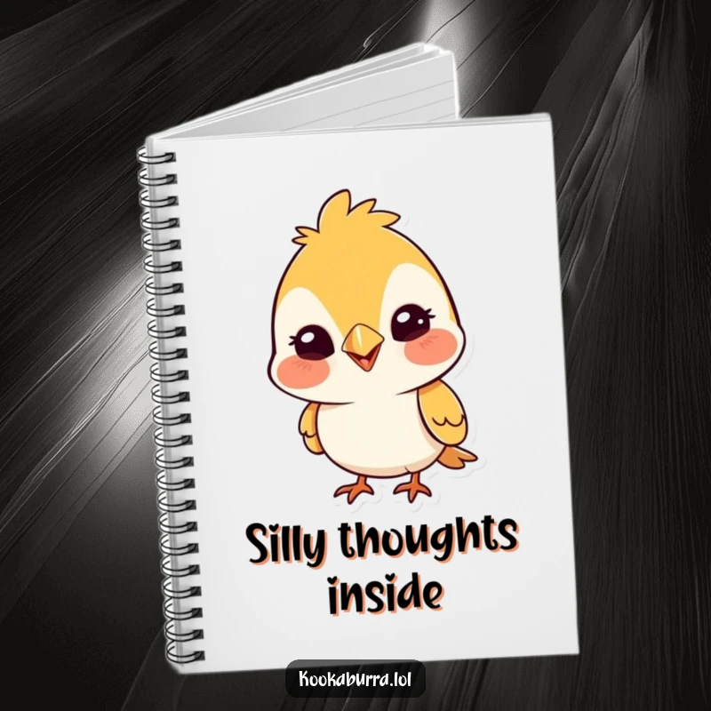 Funny notebook featuring a cute bird with a wide, silly grin, ready to capture notes and doodles with a cheerful expression.