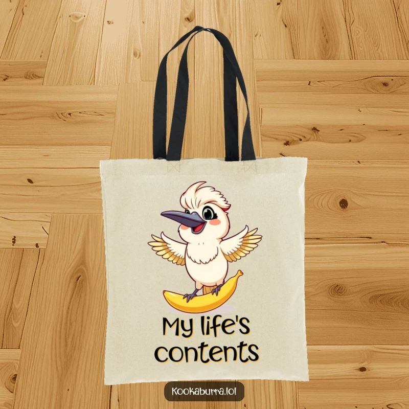 Funny Kookaburra Tote Bag: Kookaburra surprised by a falling banana peel, perfect for carrying your funny finds.